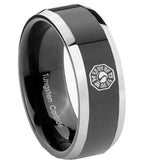 10mm Lost Dharma Beveled Edges Glossy Black 2 Tone Tungsten Men's Wedding Band