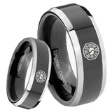 8mm Lost Dharma Beveled Edges Glossy Black 2 Tone Tungsten Custom Mens Ring