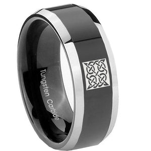 10mm Celtic Design Beveled Glossy Black 2 Tone Tungsten Men's Promise Rings