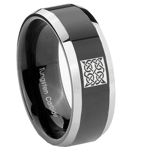 8mm Celtic Design Beveled Edges Glossy Black 2 Tone Tungsten Wedding Band Ring