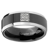 10mm Celtic Design Beveled Glossy Black 2 Tone Tungsten Men's Promise Rings