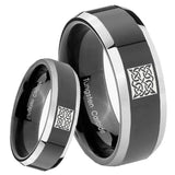 8mm Celtic Design Beveled Edges Glossy Black 2 Tone Tungsten Wedding Band Ring