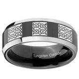 10mm Multiple Celtic Beveled Edges Glossy Black 2 Tone Tungsten Mens Ring