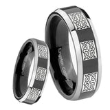 8mm Multiple Celtic Beveled Glossy Black 2 Tone Tungsten Wedding Bands Ring