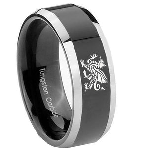8mm Dragon Beveled Edges Glossy Black 2 Tone Tungsten Carbide Engagement Ring