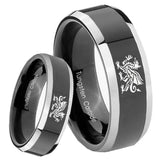 8mm Dragon Beveled Edges Glossy Black 2 Tone Tungsten Carbide Engagement Ring