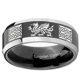 10mm Multiple Dragon Celtic Beveled Glossy Black 2 Tone Tungsten Mens Bands Ring