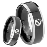 8mm Ghostbusters Beveled Edges Glossy Black 2 Tone Tungsten Engraved Ring