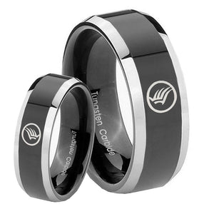 His Hers Shiny Black Bevel Mass Effect 2 Tone Tungsten Wedding Rings Set