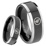 8MM Glossy Black Mass Effect Bevel Edges 2 Tone Tungsten Laser Engraved Ring