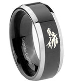 8mm Wolf Beveled Edges Glossy Black 2 Tone Tungsten Mens Anniversary Ring