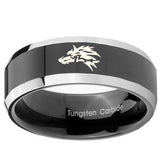 10mm Wolf Beveled Edges Glossy Black 2 Tone Tungsten Carbide Promise Ring