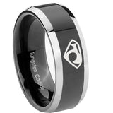 8mm House of Van Beveled Glossy Black 2 Tone Tungsten Mens Engagement Band