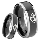 8mm House of Van Beveled Glossy Black 2 Tone Tungsten Mens Engagement Band