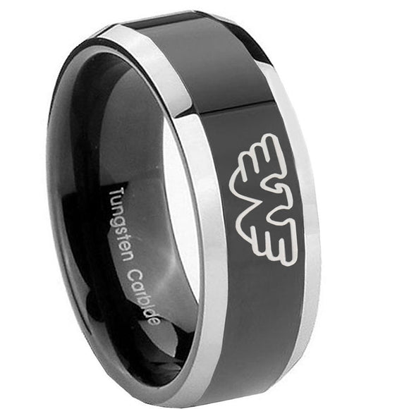 10mm Waylon Jennings Beveled Glossy Black 2 Tone Tungsten Wedding Band Mens