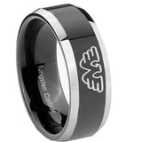 8mm Waylon Jennings Beveled Edges Glossy Black 2 Tone Tungsten Mens Bands Ring