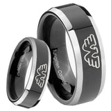 8mm Waylon Jennings Beveled Edges Glossy Black 2 Tone Tungsten Mens Bands Ring