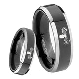 8mm Spider Beveled Edges Glossy Black 2 Tone Tungsten Carbide Mens Wedding Ring