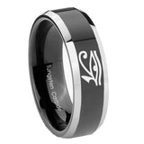 8mm Seeing Eye Beveled Edges Glossy Black 2 Tone Tungsten Carbide Engraved Ring