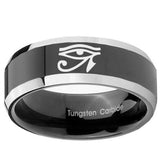 10mm Seeing Eye Beveled Edges Glossy Black 2 Tone Tungsten Personalized Ring