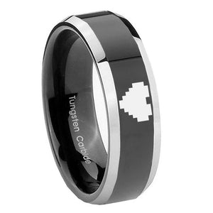 10MM Beveled Two Tone Zelda Heart Shiny Black Middle Tungsten Men's Ring