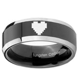 10MM Beveled Two Tone Zelda Heart Shiny Black Middle Tungsten Men's Ring