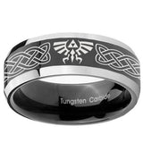 10mm Celtic Zelda Beveled Edges Glossy Black 2 Tone Tungsten Rings for Men