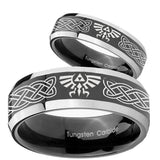 His Hers Celtic Zelda Beveled Glossy Black 2 Tone Tungsten Men's Bands Ring Set