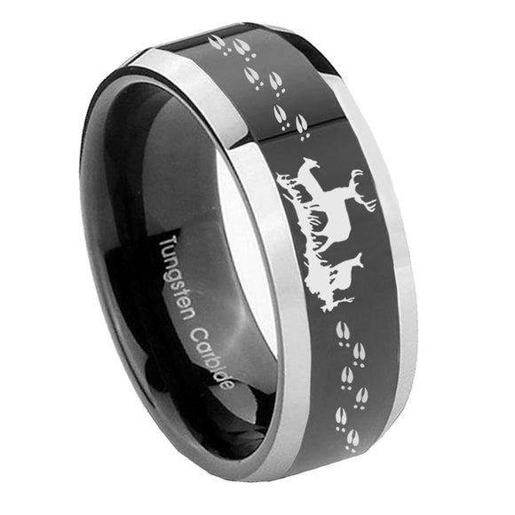 8mm Deer Hunting Beveled Edges Glossy Black 2 Tone Tungsten Men's Ring