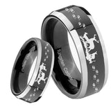 8mm Deer Hunting Beveled Edges Glossy Black 2 Tone Tungsten Men's Ring