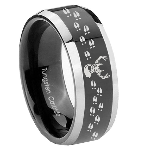 10mm Deer Antler Beveled Glossy Black 2 Tone Tungsten Engagement Ring