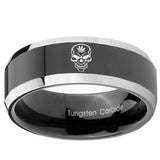 10mm Skull Marijuana Leaf  Beveled Glossy Black 2 Tone Tungsten Men's Band Ring