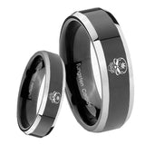 8mm Skull Marijuana Leaf  Beveled Glossy Black 2 Tone Tungsten Mens Bands Ring