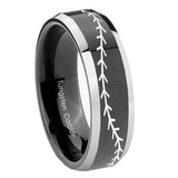 10mm Baseball Stitch Beveled Glossy Black 2 Tone Tungsten Custom Ring for Men