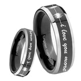 8mm Sound Wave I love you more Beveled Glossy Black 2 Tone Tungsten Men's Ring