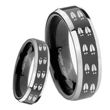 8mm Deer Tracks Beveled Edges Glossy Black 2 Tone Tungsten Carbide Men's Ring