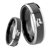 8mm Deer Hunting Beveled Edges Glossy Black 2 Tone Tungsten Mens Ring Engraved