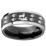 10mm Deer Hunting Tracks Beveled Glossy Black 2 Tone Tungsten Engagement Ring