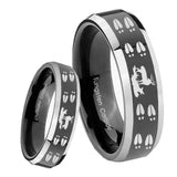 8mm Deer Hunting Tracks Beveled Glossy Black 2 Tone Tungsten Men's Wedding Ring