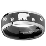 10mm Bear and Paw Beveled Edges Glossy Black 2 Tone Tungsten Men's Band Ring