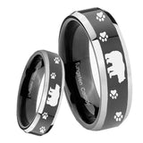 8mm Bear and Paw Beveled Edges Glossy Black 2 Tone Tungsten Mens Wedding Ring