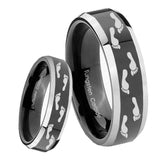 8mm Foot Print Beveled Edges Glossy Black 2 Tone Tungsten Men's Wedding Ring