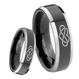 8mm Infinity Love Beveled Edges Glossy Black 2 Tone Tungsten Wedding Band Ring