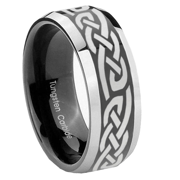 10mm Celtic Knot Infinity Love Beveled Glossy Black 2 Tone Tungsten Engagement Ring