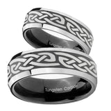 His Hers Celtic Knot Infinity Love Beveled Glossy Black 2 Tone Tungsten Engraving Ring Set