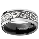 10mm Celtic Knot Dragon Beveled Edges Glossy Black 2 Tone Tungsten Men's Ring
