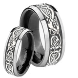 His Hers Celtic Knot Dragon Beveled Glossy Black 2 Tone Tungsten Mens Ring Set