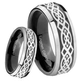 8mm Celtic Knot Beveled Edges Glossy Black 2 Tone Tungsten Men's Wedding Ring
