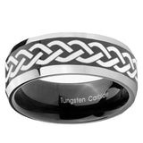 10mm Laser Celtic Knot Beveled Glossy Black 2 Tone Tungsten Engagement Ring