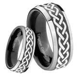 8mm Laser Celtic Knot Beveled Edges Glossy Black 2 Tone Tungsten Men's Ring